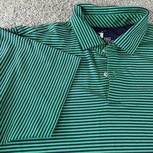 Fairway & Green F&G Tech Mens Golf Polo Shirt L Striped Green‎ Blue Short Sleeve